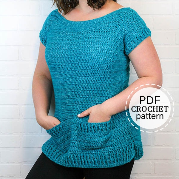 CROCHET PATTERN x Crochet Tunic Pattern, Crochet Top Pattern, Crochet Top with Pockets, English PDF Download, Crochet Shirt Pattern