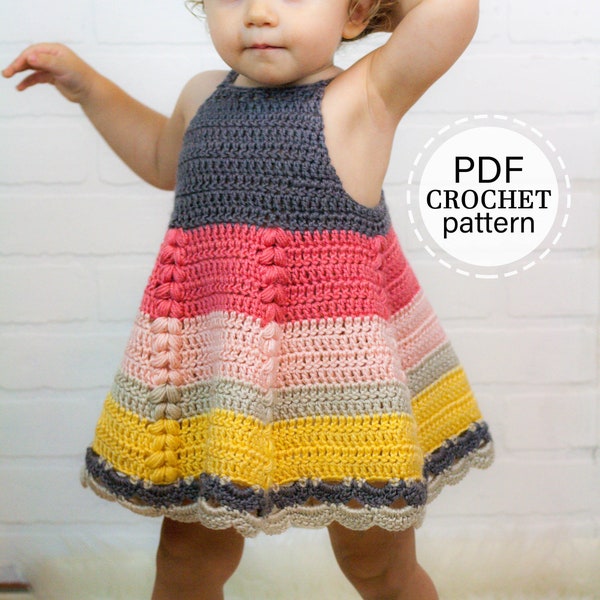 Crochet Toddler Dress Pattern, Crochet Baby Dress Pattern for 12m, 18m, 24m, English PDF Download, Crochet Sun Dress tutorial