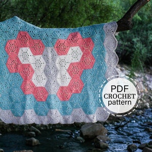 Butterfly Baby Blanket Pattern, PDF Pattern, English Download, Baby Crochet Blanket, Hexagon Butterfly Blanket, Crochet Blanket Tutorial, image 1