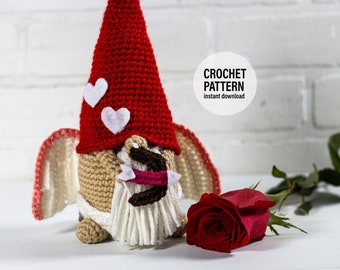 CROCHET PATTERN X Cupid Gnome, English PDF Download, Valentine's Day Gnome Pattern