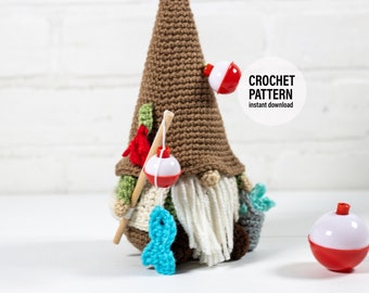 CROCHET PATTERN X Crochet Fishing Gnome, English PDF Download, Fisherman Gnome Pattern