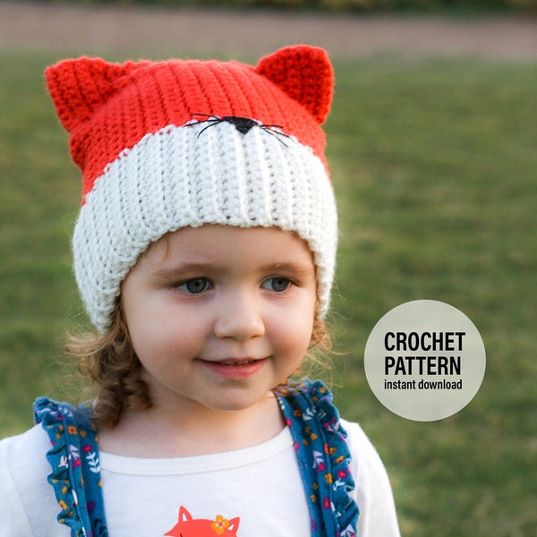 CROCHET Pattern X Fox Hat, English PDF Download, Baby - Adult Size