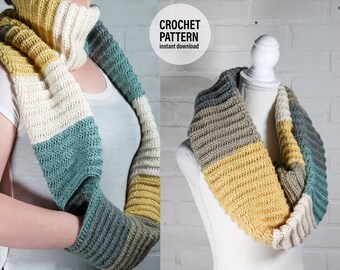 CROCHET PATTERN X Pocket Infinity Scarf Pattern, English PDF Download, Infinity Scarf with Pocket, Adult Size