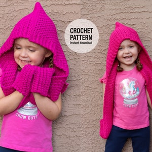 CROCHET PATTERN X Hooded Scarf Pattern, English PDF Download, Hinterlands Hooded Scarf with Pockets, Sizes Toddler - Adult