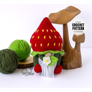 Crochet PATTERN X Crochet Strawberry Gnome, ENGLISH PDF Download, Summer Crochet Gnome Pattern