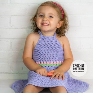 Crochet Tulip Dress Pattern, Crochet Baby Dress Pattern for 12m, 18m, Size 2, 4, 6, 8, English PDF Download, Crochet Sun Dress tutorial