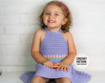 Crochet Tulip Dress Pattern, Crochet Baby Dress Pattern for 12m, 18m, Size 2, 4, 6, 8, English PDF Download, Crochet Sun Dress tutorial