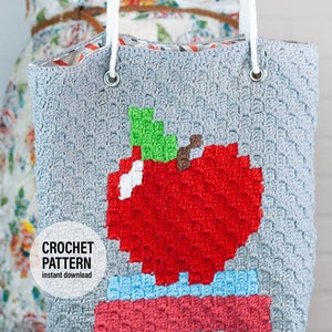 CROCHET PATTERN X C2C Teacher's Apple Tote X English PDF Pattern only