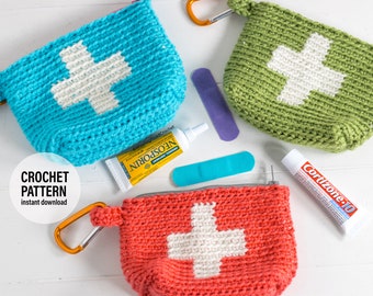 CROCHET PATTERN X Crochet Pouch Pattern, English PDF Download,  English Crochet Pattern, First Aid Bag Pattern