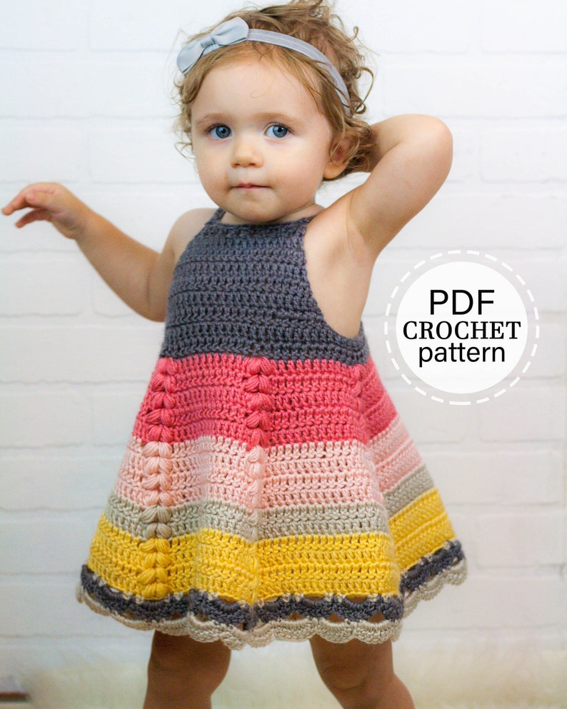 Crochet Toddler Dress Pattern, Crochet Baby Dress Pattern for 12m, 18m, 24m, English PDF Download, Crochet Sun Dress tutorial image 1