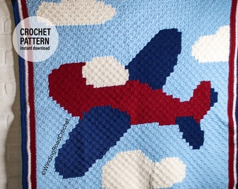 CROCHET GRAPH X Crochet Airplane Baby Blanket Graph, English PDF Download, Corner to Corner Crochet