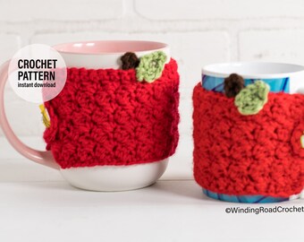 CROCHET PATTERN X Crochet Apple Cup Cozy Pattern, English PDF Download,  English Crochet Pattern, Crochet Mug Cozy Pattern