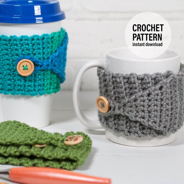 CROCHET PATTERN x Button Cup Cozy, Fits Coffee Cups and Travel Cups, English Pdf Download,