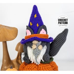 Crochet PATTERN X Crochet Cat Witch Gnome, ENGLISH PDF Download, Halloween Crochet Gnome Pattern