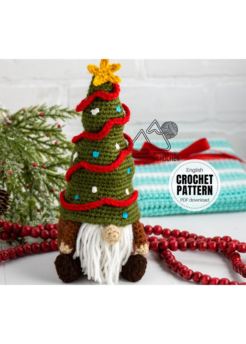 CROCHET PATTERN X Crochet Christmas Tree Gnome, English PDF Download, Holiday Crochet Gnome Pattern image 1