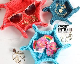 CROCHET PATTERN X Crochet  Hexagon Basket Pattern, English PDF Download,  English Crochet Pattern, Crochet Jewelry Dish