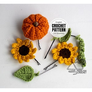 CROCHET PATTERN X Mini Pumpkin, Acorn, Sunflower, Leaf and Vine Pattern, English PDF Download, 5 Mini Crochet Patterns for Fall