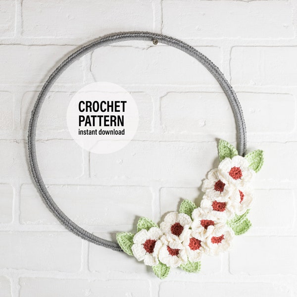 CROCHET PATTERN X Crochet Flower Wreath Pattern, English PDF Download,  English Crochet Pattern, Crochet Floral Wire Wreath Tutorial