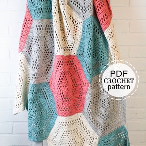 CROCHET PATTERN x Crochet Hexagon Blanket Pattern, English Pdf Pattern, Baby Blanket, Multiple sizes, Crochet Blanket Tutorial, image 1