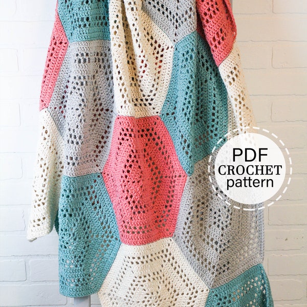 CROCHET PATTERN x Crochet Hexagon Blanket Pattern, English Pdf Pattern, Baby Blanket, Multiple sizes, Crochet Blanket Tutorial,