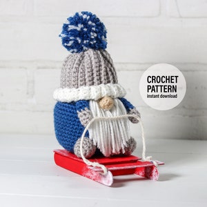 CROCHET PATTERN X Sledding Gnome, English PDF Download, Winter Gnome Pattern