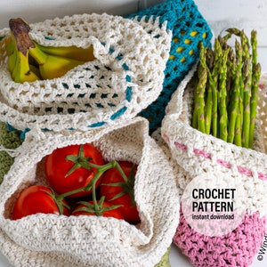CROCHET PATTERN X Crochet Produce Bag Pattern, English PDF Download, Crochet Vegetable Bag Pattern
