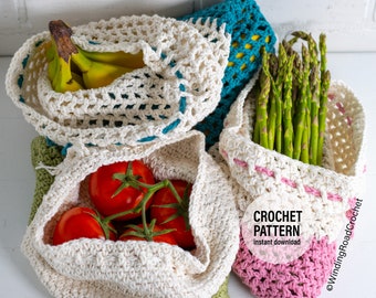 CROCHET PATTERN X Crochet Produce Bag Pattern, English PDF Download, Crochet Vegetable Bag Pattern