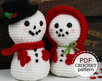 Crochet Amigurumi Snowman Pattern, Vintage Snowman and Lady Tutorial, English Download, PDF crochet pattern,