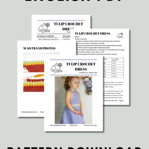 Crochet Tulip Dress Pattern, Crochet Baby Dress Pattern for 12m, 18m, Size 2, 4, 6, 8, English PDF Download, Crochet Sun Dress tutorial image 5