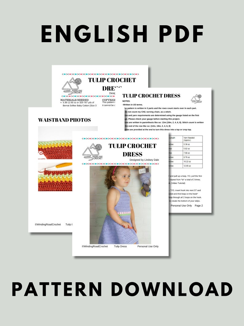 Crochet Tulip Dress Pattern, Crochet Baby Dress Pattern for 12m, 18m, Size 2, 4, 6, 8, English PDF Download, Crochet Sun Dress tutorial image 5