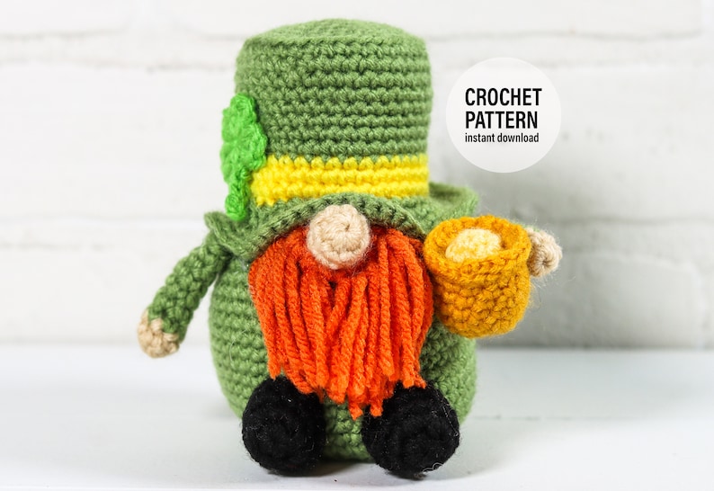 CROCHET PATTERN X Leprechaun Gnome, English PDF Download, St. Patrick's Day Gnome Pattern image 1