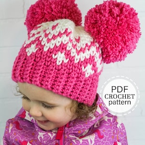 Double Pom Pom Crochet Hat Pattern, English PDF Pattern Only, Crochet Beanie