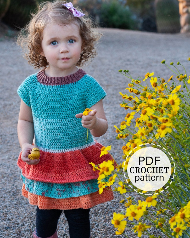 Crochet Toddler Sweater Pattern, Ruffle Crochet Sweater Dress Tutorial, English PDF Download, image 1