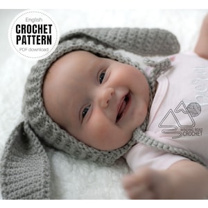 CROCHET PATTERN X Baby Bunny Bonnet Crochet Pattern, English PDF Download, Lamb Bonnet, Baby and Child Sizes