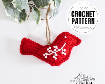 PATRÓN DE GANCHILLO X Adorno de pájaro nórdico en crochet, descarga PDF en inglés, adorno navideño en crochet