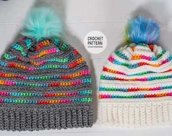 CROCHET PATTERN X Prismatic Crochet Beanie X English PDF Pattern only X Sizes Baby - Large Adult