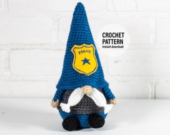 CROCHET PATTERN X Crochet Police Gnome, English PDF Download, Law Enforcement Gnome Pattern