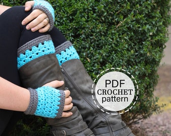 CROCHET PATTERN x Winter Park Boot Cuff and Fingerless Mitts Crochet Pattern, Fingerless Gloves Crochet Pattern, PDF pattern,  English