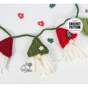 VIRKMÖNSTER X Virkad Gnome Girlang eller Ornament, Engelska PDF Nedladdning, Länk till Videohandledning