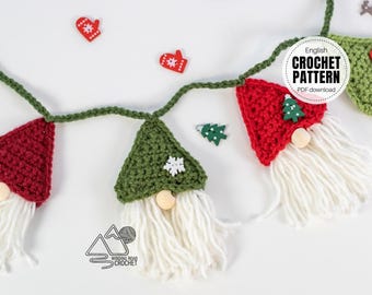 CROCHET PATTERN X Crochet Gnome Garland or Ornament, English PDF Download, Link to Video Tutorial