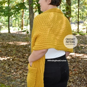 CROCHET Pattern X Harvest Pocket Shawl, English PDF Download, Adult Size and Easy to Adjust