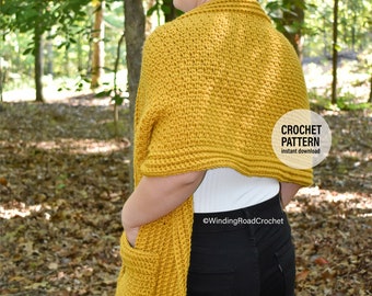 CROCHET Pattern X Harvest Pocket Shawl, English PDF Download, Adult Size and Easy to Adjust