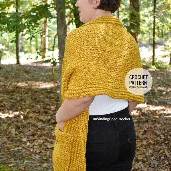 CROCHET Pattern X Harvest Pocket Shawl, Téléchargement PDF anglais, Taille adulte et facile à ajuster