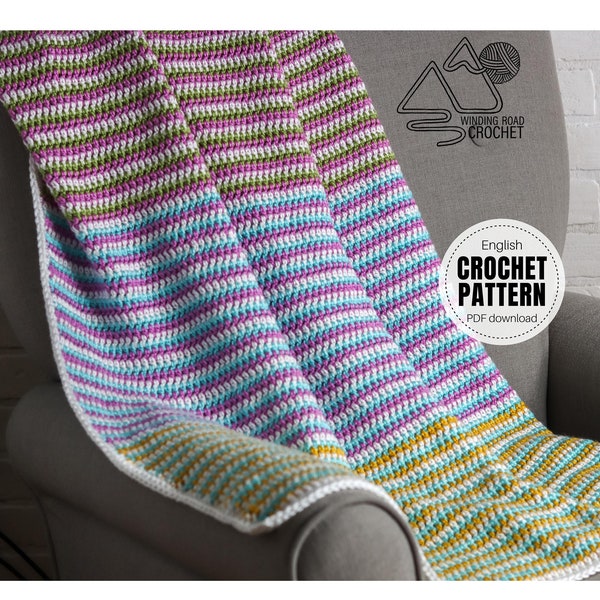 CROCHET PATTERN X Crochet Striped Baby Afghan Pattern, English PDF Download, Crochet Baby Blanket Pattern