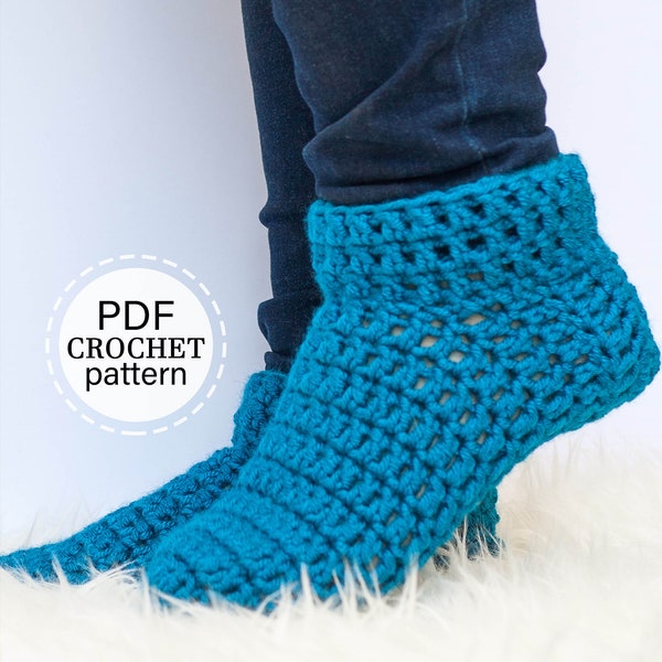 MOTIF AU CROCHET x Chaussettes au crochet, modèle PDF avec des tailles adaptées à toute la famille, modèle PDF en anglais, modèle de chaussettes au crochet rapide