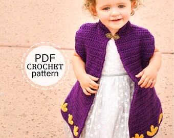 CROCHET PATTERN x Crochet Princess Cape Pattern, Crochet Cape Coat Pattern for Toddler through Girl 16, English PDF Download
