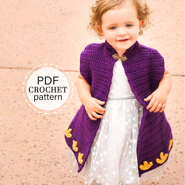 CROCHET PATTERN x Crochet Princess Cape Pattern, Crochet Cape Coat Pattern for Toddler through Girl 16, English PDF Download