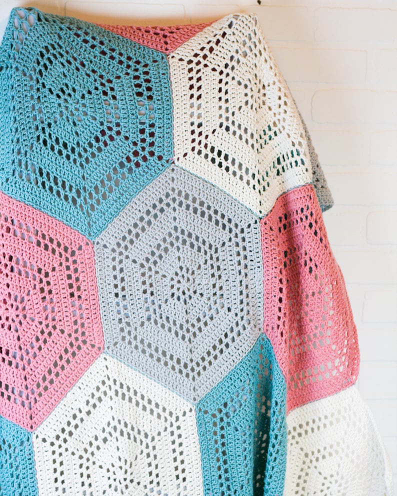 CROCHET PATTERN x Crochet Hexagon Blanket Pattern, English Pdf Pattern, Baby Blanket, Multiple sizes, Crochet Blanket Tutorial, image 2