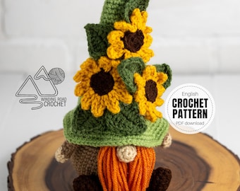 CROCHET PATTERN X Crochet Sunflower Gnome, English PDF Download, Fall Crochet Gnome Pattern