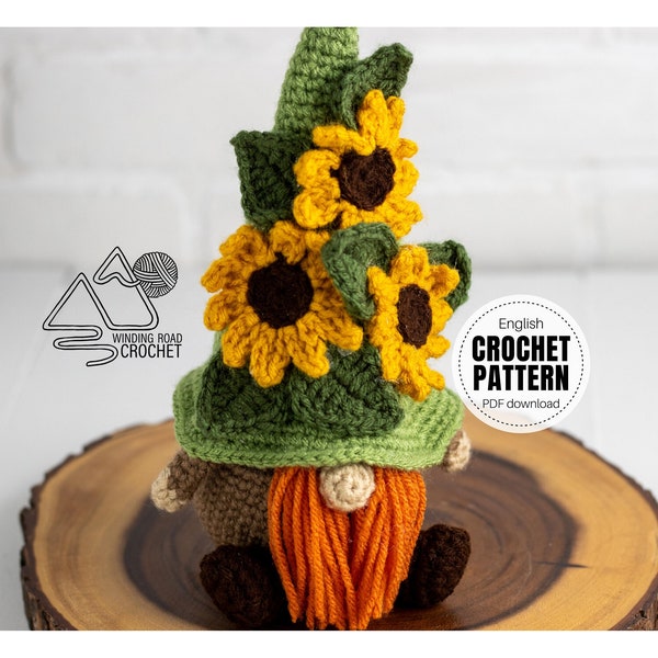 CROCHET PATTERN X Crochet Sunflower Gnome, English PDF Download, Fall Crochet Gnome Pattern